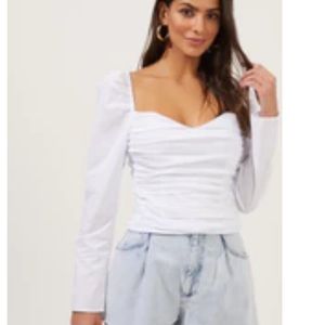 ASTR The Label White Long Sleeve Ruche Top